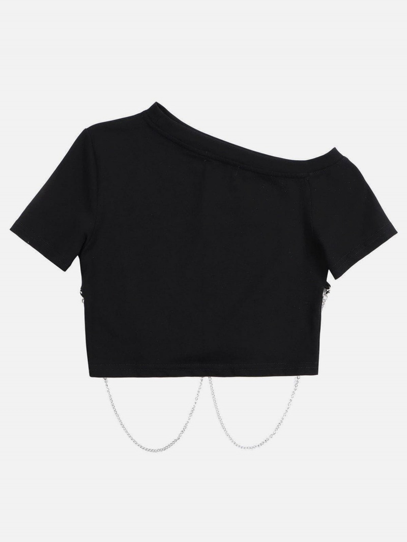 T Shirts Aelfric Eden Stunning Chain Crop Tee Noir | QJT-29306936